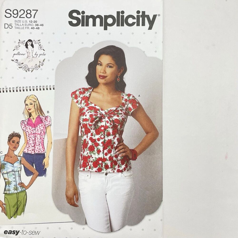 Simplicity S9287 Misses Sweetheart Blouse Sewing Pattern Gertie Sz 12-20 D5 Uncu